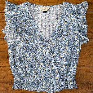 Universal Thread XS Blue and Yellow Floral Blouse New